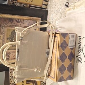 NWT- Brighton Off White Croc-Embossed Satchel/ Crossbody Strap 10 X 8 X 5